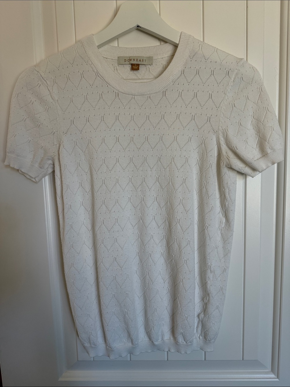 DownEast White Eyelet Short Sleeve Knit